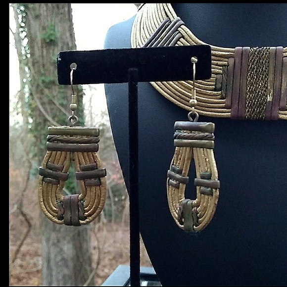 ❌️SOLD❌️ VINTAGE Boho Gold Gilt MultiCord MixedMetal Parure - Picture 5 of 16